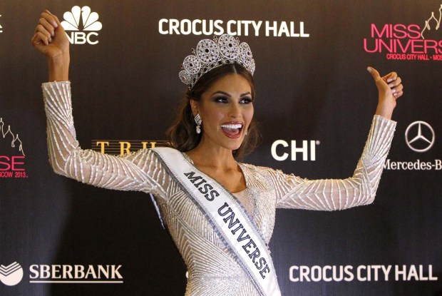 Miss Venezuela Gabriela Isler poses for photographers at a news conference after winning the Miss Universe 2013 pageant in Moscow