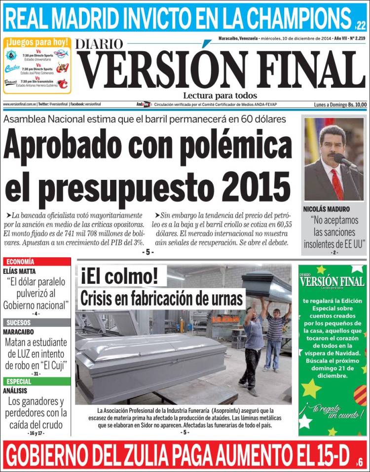 Portadas del miércoles 10 de diciembre de 2014