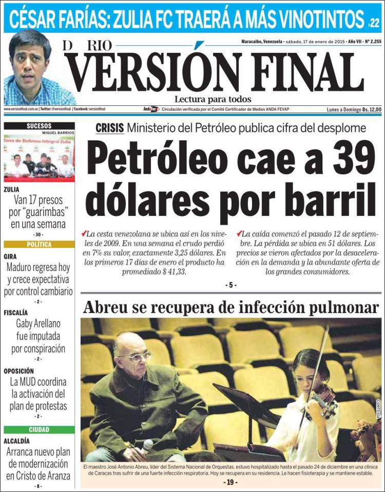 Portadas del sábado 17 de enero de 2015