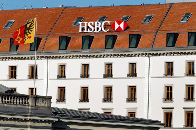 HSBC logo is pictured at a Swiss branch of the bank, in Geneva