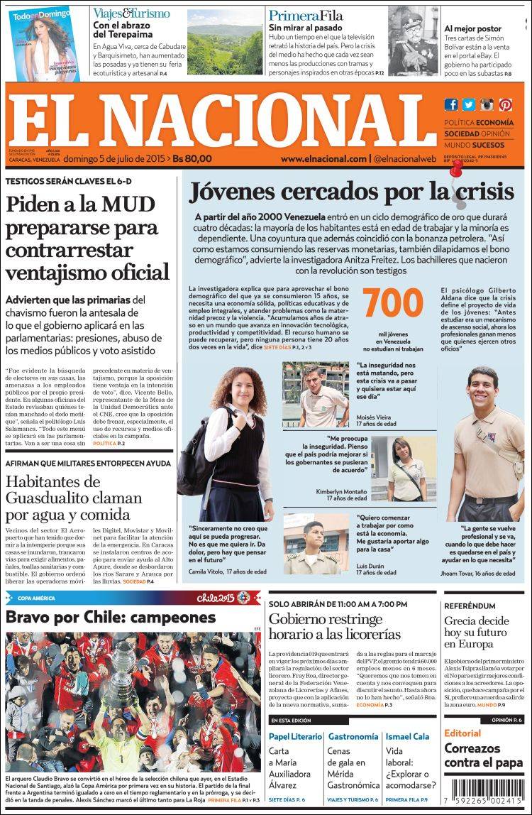 Portadas del domingo 5 de julio de 2015