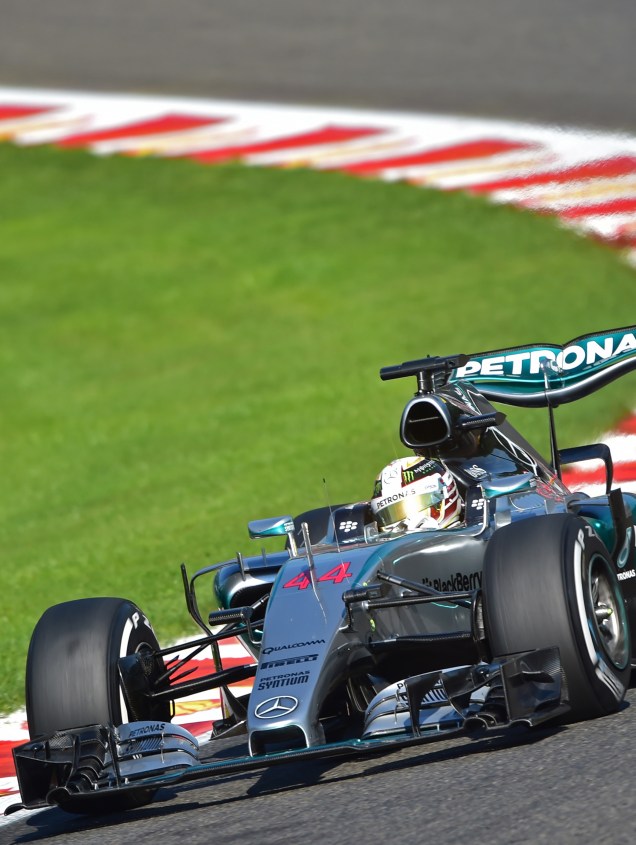 Mercedes AMG Petronas F1 Team's British driver Lewis Hamilton drives during the third practice session at the Spa-Francorchamps ciruit in Spa on August 22, 2015, ahead of the Belgian Formula One Grand Prix. AFP PHOTO / ANDREJ ISAKOVIC