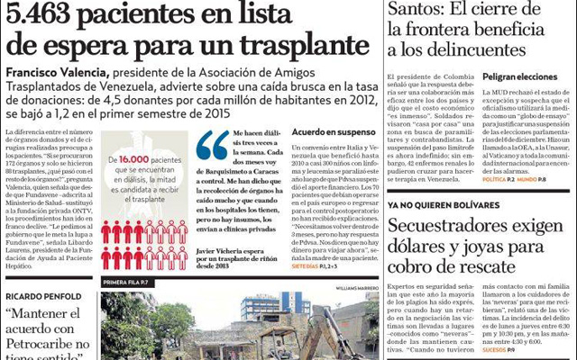 Portadas de este domingo 23 de agosto de 2015