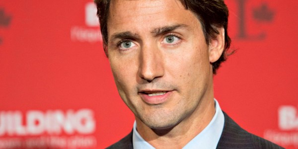 Liberal Leader Justin Trudeau speaks to media during a break at the federal Liberal summer caucus meeting in Edmonton on Tuesday, Aug. 19, 2014. THE CANADIAN PRESS/Jason Franson