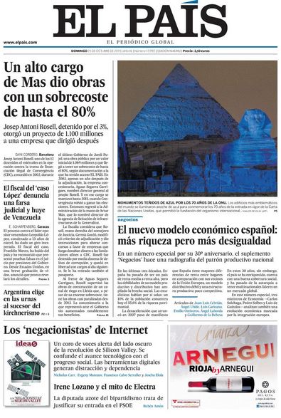 Portadas de la prensa internacional de este domingo 25 de octubre de 2015