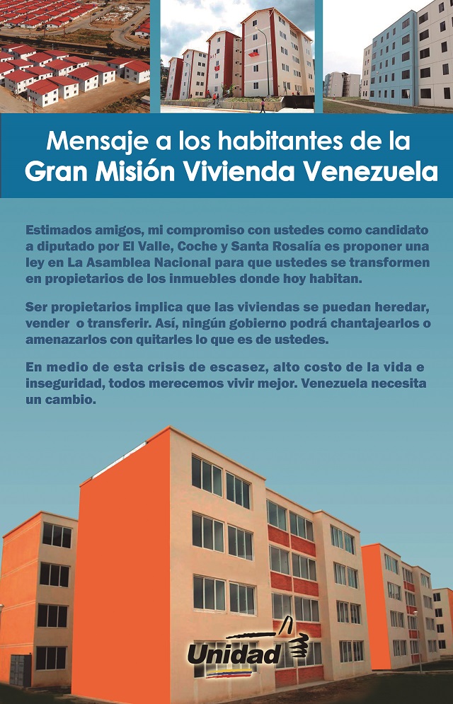 La propuesta de José Guerra a los habitantes de la  Gran Mision Vivienda Venezuela