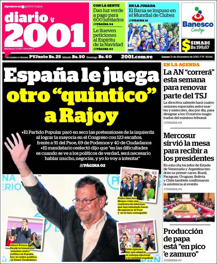 Portadas de este lunes 21 de diciembre de 2015