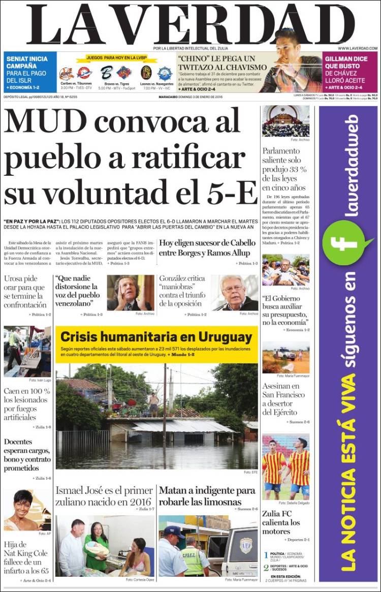 Portadas del domingo 03 de enero de 2016