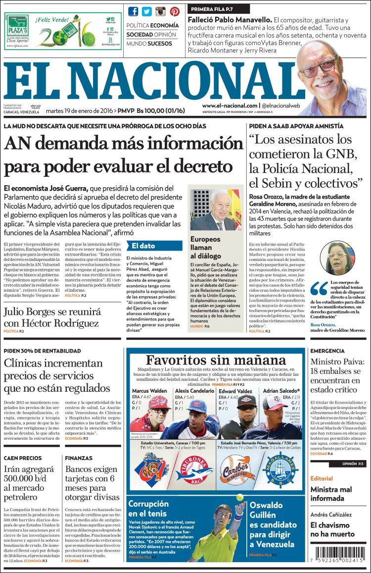 Portadas de este martes 19 de enero de 2016