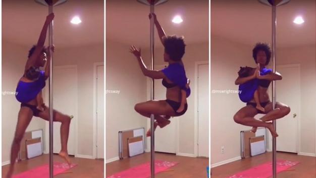 ¡Impresionante! Esta mamá practica Pole Dance mientras amamanta a su bebé (Foto)