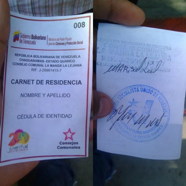 carnet de residencia del PSUV 2