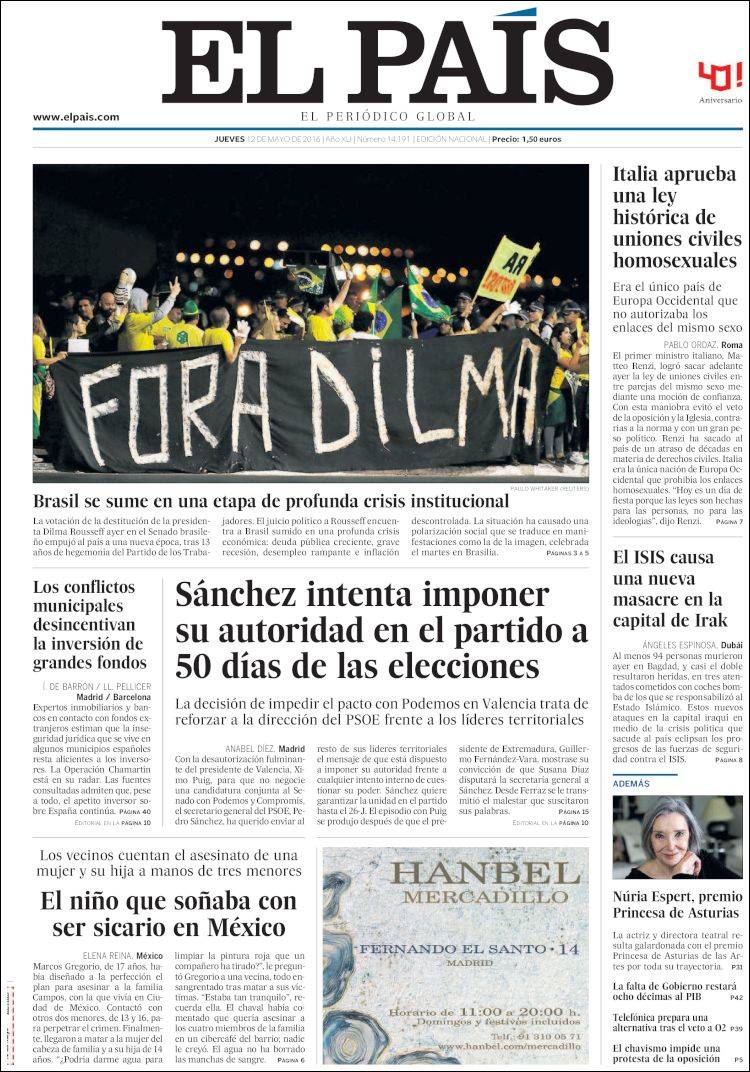 Así reseña la prensa internacional la decisión del Senado de Brasil (Portadas)