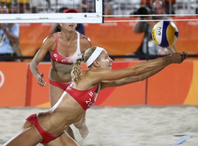 2016 Rio Olympics - Beach Volleyball - Women's Preliminary - Beach Volleyball Arena - Rio de Janeiro, Brazil - 09/08/2016. Kristina Valjas (CAN) of Canada competes. REUTERS/Ruben Sprich   FOR EDITORIAL USE ONLY. NOT FOR SALE FOR MARKETING OR ADVERTISING CAMPAIGNS.