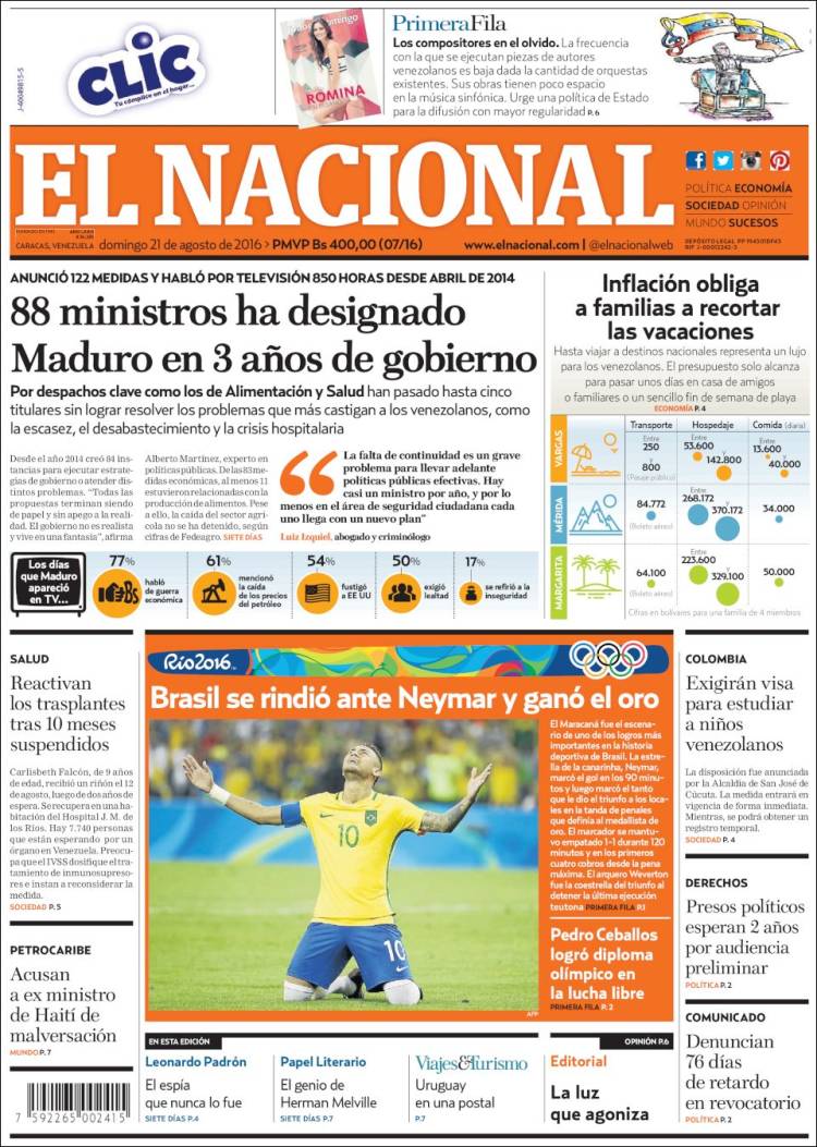 Portadas de este domingo 21 de agosto de 2016