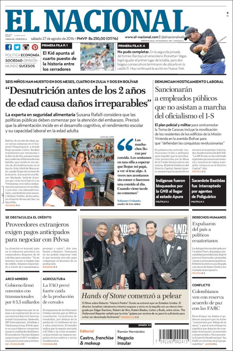 Portadas del sábado 27 de agosto de 2016