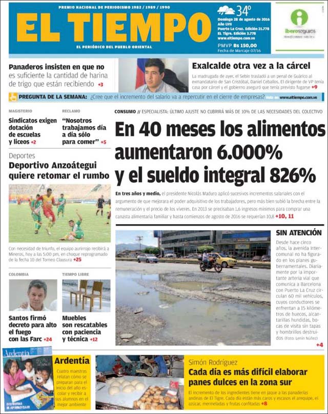 Portadas de este domingo 28 de agosto de 2016