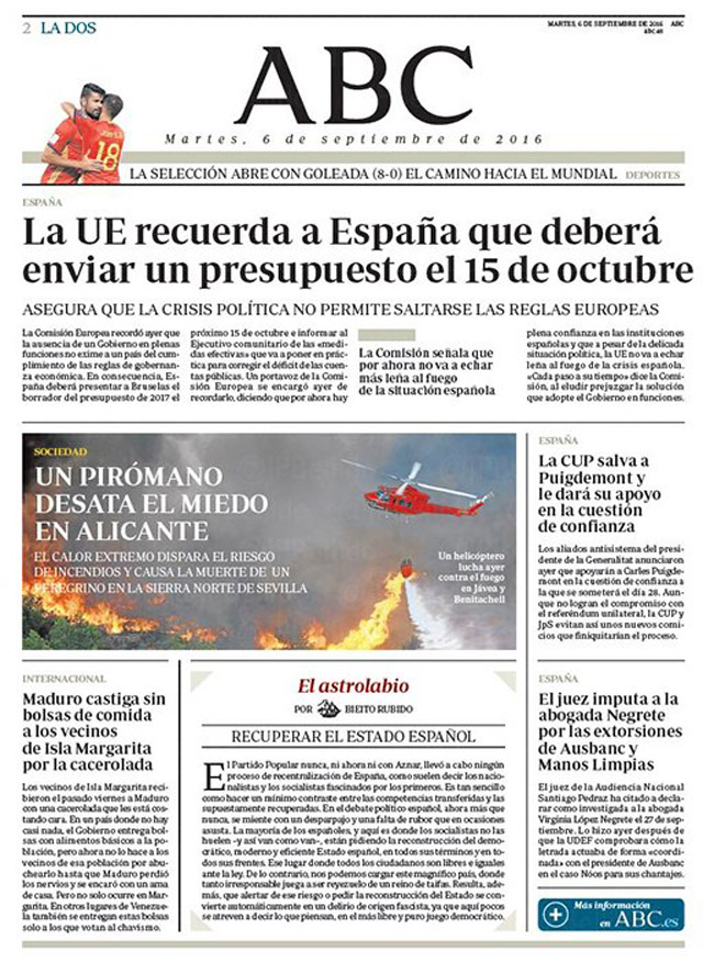 Portadas de la prensa internacional de este martes 06 de septiembre de 2016