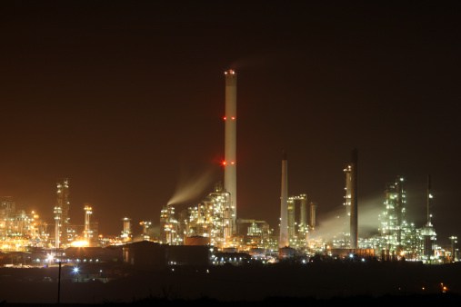 Oil refinery at night