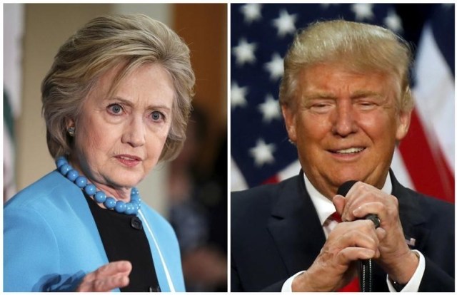 A combination photo shows U.S. Democratic presidential candidate Hillary Clinton (L) and Republican U.S. presidential candidate Donald Trump (R) in Los Angeles, California on May 5, 2016 and in Eugene, Oregon, U.S. on May 6, 2016 respectively. REUTERS/Lucy Nicholson (L) and Jim Urquhart/File Photos