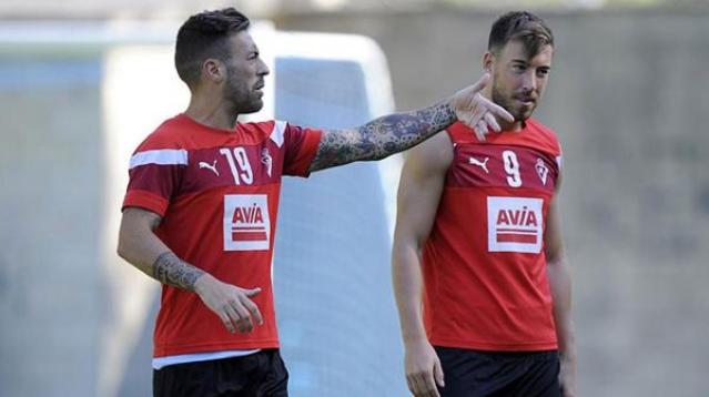 Antonio Luna y Sergi Enrich, protagonistas del video sexual, durante un entrenamiento en el Eibar. Foto: Infobae