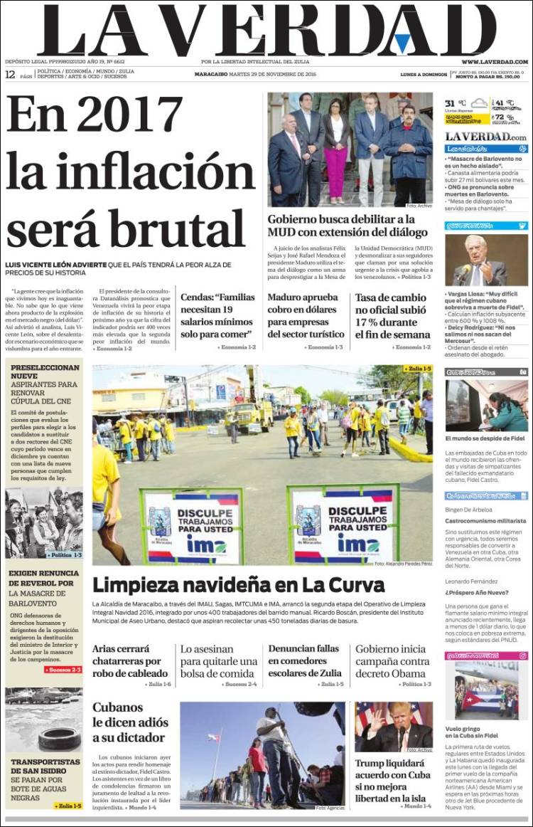 Portadas de este martes 29 de noviembre de 2016