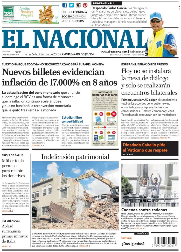 Portadas de este martes 06 de diciembre de 2016