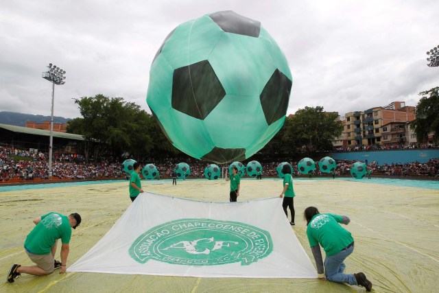 Soccer balls in homage to the Chapecoense team of Brazil are seen during the 16th Solar Balloon Festival in Envigado, Colombia