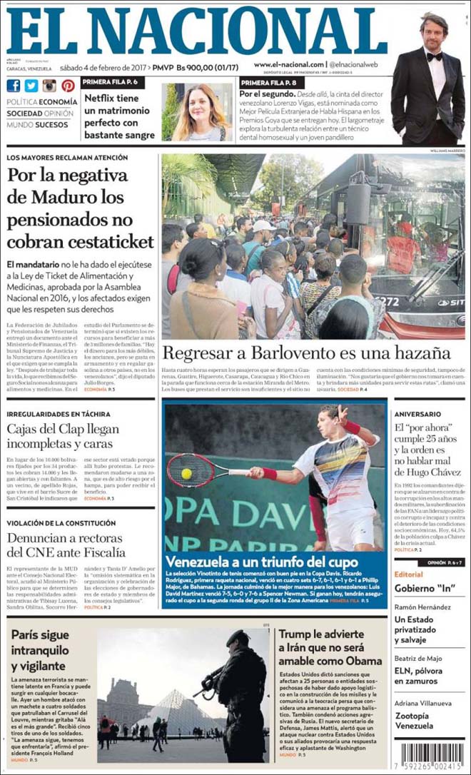 Portadas de la prensa nacional de este sábado 04 de febrero de 2017