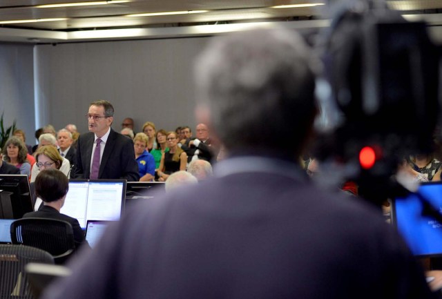 Francis Sullivan, Chief Executive Officer (CEO) of the Truth, Justice and Healing Council, delivers a message to the Royal Commission into Institutional Responses to Child Sexual Abuse during the public hearing into the Catholic Church authorities in Sydney, Australia, February 6, 2017. Jeremy Piper/Handout via REUTERS ATTENTION EDITORS - THIS IMAGE WAS PROVIDED BY A THIRD PARTY. EDITORIAL USE ONLY. NO RESALES. NO ARCHIVE.