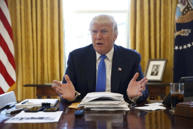 U.S. President Donald Trump is interviewed by Reuters in the Oval Office at the White House in Washington, U.S., February 23, 2017.  REUTERS/Jonathan Ernst - TPX IMAGES OF THE DAY