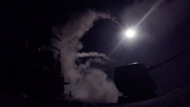 U.S. Navy guided-missile destroyer USS Porter (DDG 78) conducts strike operations while in the Mediterranean Sea which U.S. Defense Department said was a part of cruise missile strike against Syria  on April 7, 2017.  Ford Williams/Courtesy U.S. Navy/Handout via REUTERS   ATTENTION EDITORS - THIS IMAGE WAS PROVIDED BY A THIRD PARTY. EDITORIAL USE ONLY.