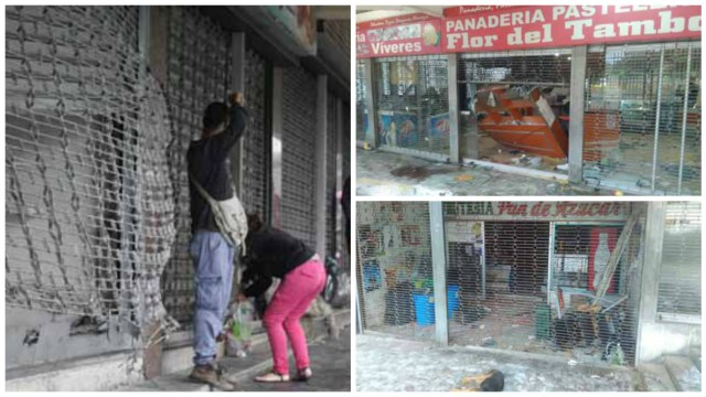 Composición de fotografías de Deisy Peña sobre los comercios afectados en Los Teques