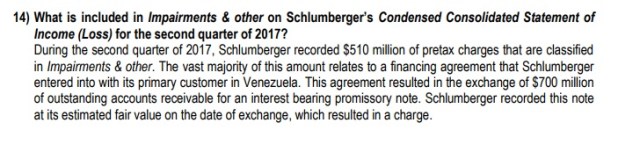 Detalle de la nota #14 en los estados financieros de Schlumberger para el 2do trimestre de 2017