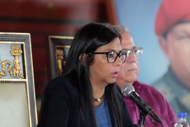 National Constitutional Assembly's President Delcy Rodriguez speaks during a session of the assembly at Palacio Federal Legislativo in Caracas, Venezuela August 5, 2017. REUTERS/Marco Bello