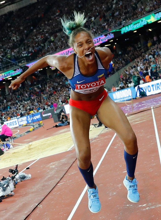 Athletics - World Athletics Championships – women’s triple jump final – London Stadium, London, Britain – August 7, 2017 – Yulimar Rojas of Venezuela reacts after winning the final. REUTERS/Kai Pfaffenbach