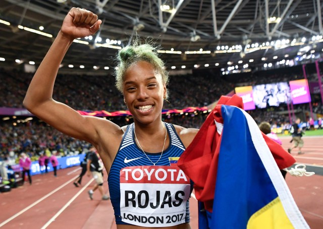 Athletics - World Athletics Championships – women’s triple jump final – London Stadium, London, Britain – August 7, 2017 – Yulimar Rojas of Venezuela reacts after winning the final. REUTERS/Dylan Martinez