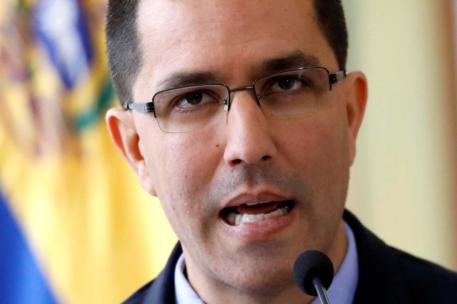 Venezuela's Foreign Minister Jorge Arreaza delivers a speech during a meeting of accredited diplomatic teams in Caracas, Venezuela August 12, 2017. REUTERS/Carlos Garcia Rawlins