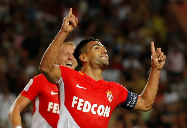 Soccer Football - Ligue 1 - AS Monaco vs Olympique de Marseille - Monaco - August 27, 2017   Monaco’s Radamel Falcao celebrates scoring their third goal    REUTERS/Eric Gaillard