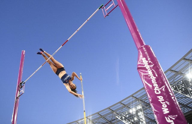 Athletics - World Athletics Championships - Women's Pole Vault Final – London Stadium, London, Britain - August 6, 2017. Robeilys Peinado of Venezuela reacts. REUTERS/Dylan Martinez