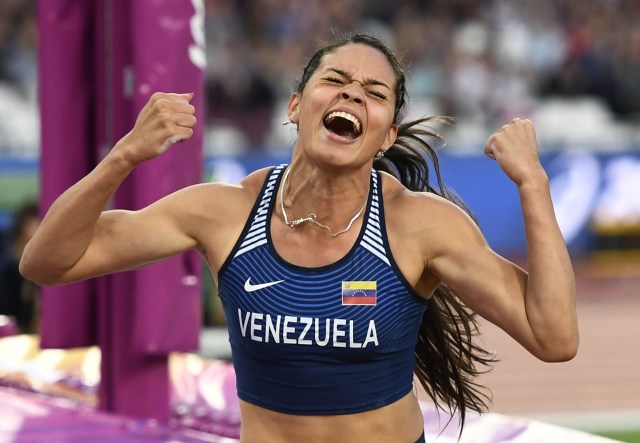 Athletics - World Athletics Championships - Women's Pole Vault Final – London Stadium, London, Britain - August 6, 2017. Robeilys Peinado of Venezuela reacts. REUTERS/Dylan Martinez