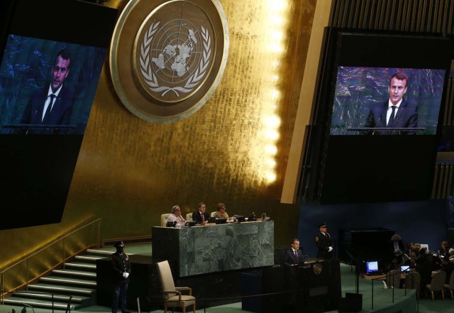 French President Emmanuel Macron addresses the 72nd United Nations General Assembly at U.N. headquarters in New York, U.S., September 19, 2017. REUTERS/Shannon Stapleton