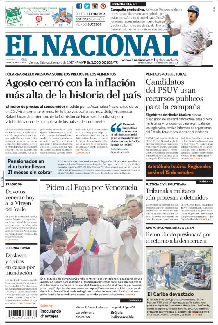 Portadas de este viernes 8 de septiembre de 2017