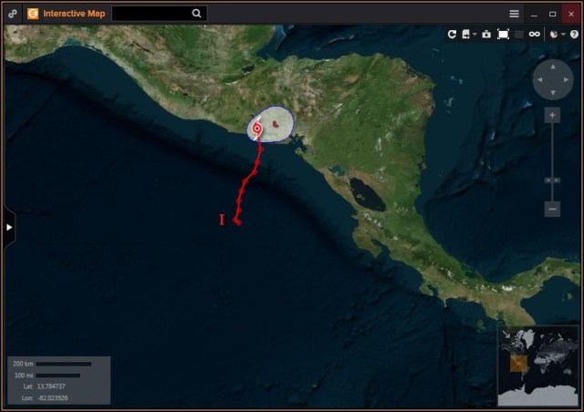 Imagen de la trayectoria de la tormenta tropical Selma en un terminal Eikon de Thomson Reuters. 28 de octubre de 2017.