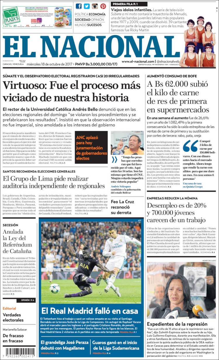 Portadas de este miércoles 18 de octubre de 2017