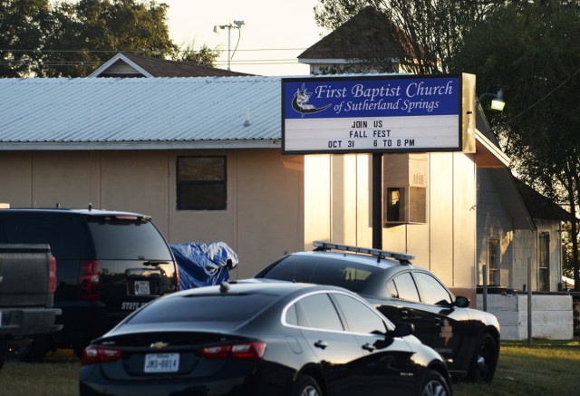 First responders are at the shooting scene at the First Baptist Church in Sutherland Springs, Texas, U.S., November 5, 2017. REUTERS/Joe Mitchell