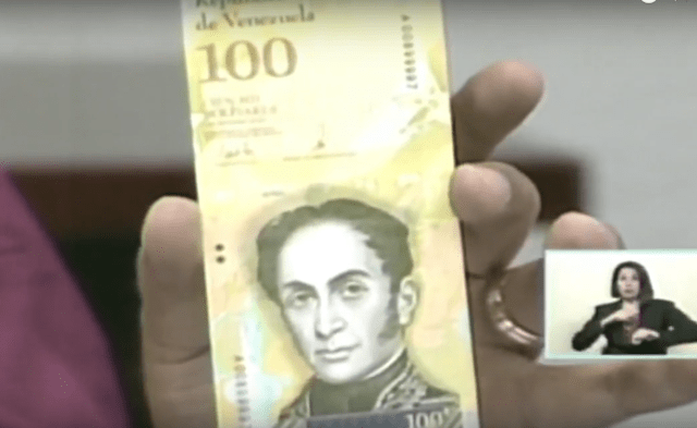 Billete de 100 mil Bs. Captura video cadena nacional