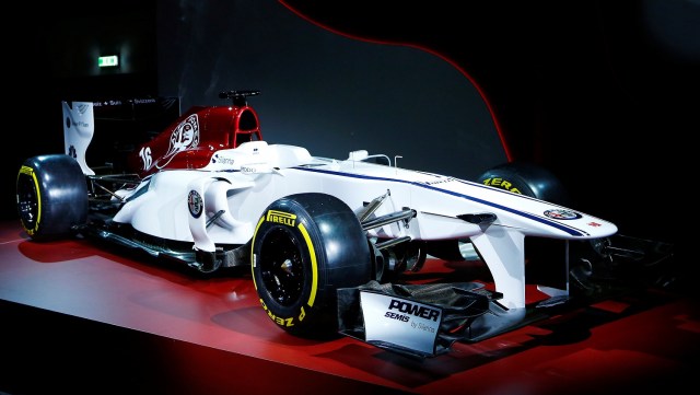 The Alfa Romeo Sauber F1 car is pictured during a presentation in Arese, near Milan, Italy December 2, 2017. REUTERS/Alessandro Garofalo