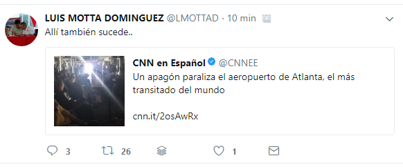 Para que estés más tranquilo… Motta Dominguez retuitea apagón en aeropuerto de Atlanta