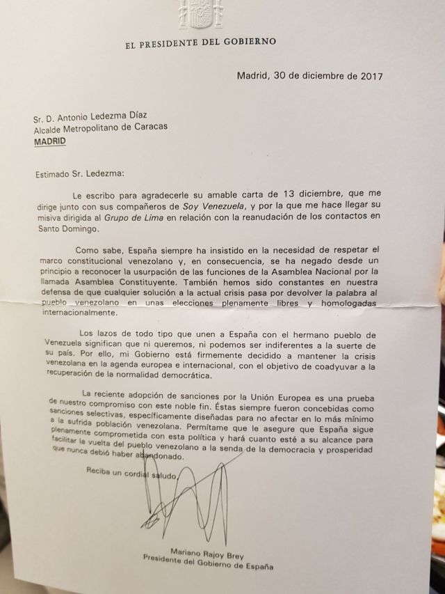 Presidente Mariano Rajoy se dirige a Soy Venezuela