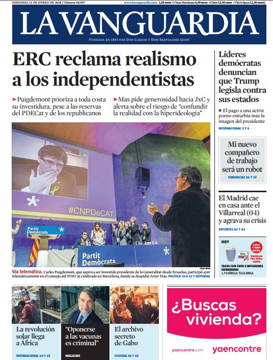 Portadas de la prensa internacional de este domingo 14 de enero de 2018